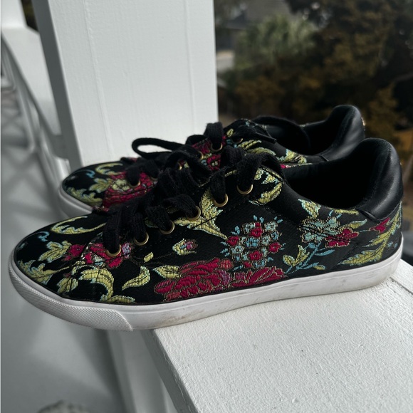 Guess Shoes - Guess Black Sneakers with Floral brocade Asian inspired Accents 8